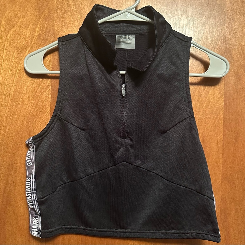 Gymshark Half Zip Crop Top Tank Black Logos Small